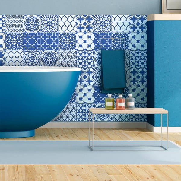 Set 9 autocolante de perete Ambiance Blue Santorini Tiles, 20 x 20 cm
