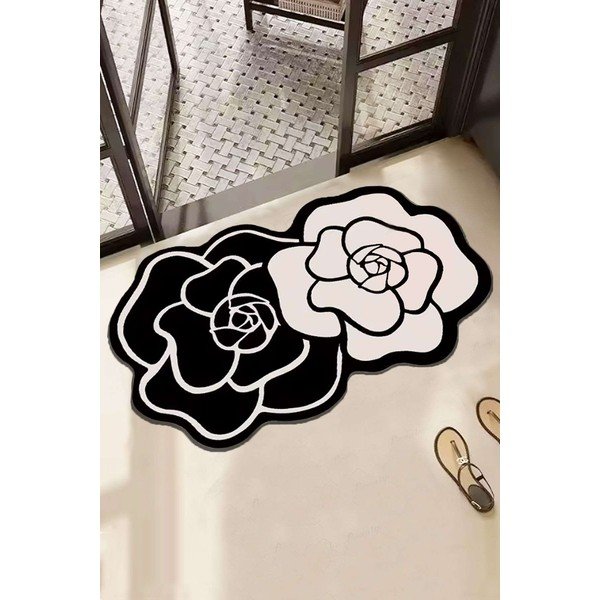 Covoraș de baie alb-negru 60x100 cm Bungari Rose – Foutastic-image-1