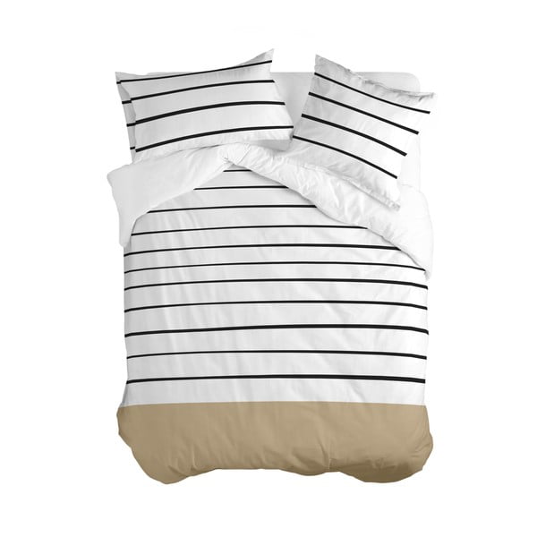 Husă de pilotă negru-alb-maro din bumbac pentru pat dublu 200x200 cm Blush sand – Blanc
