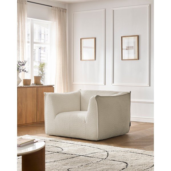 Fotoliu bej cu tapițerie din țesătură bouclé Giorgia – Bobochic Paris-image-1