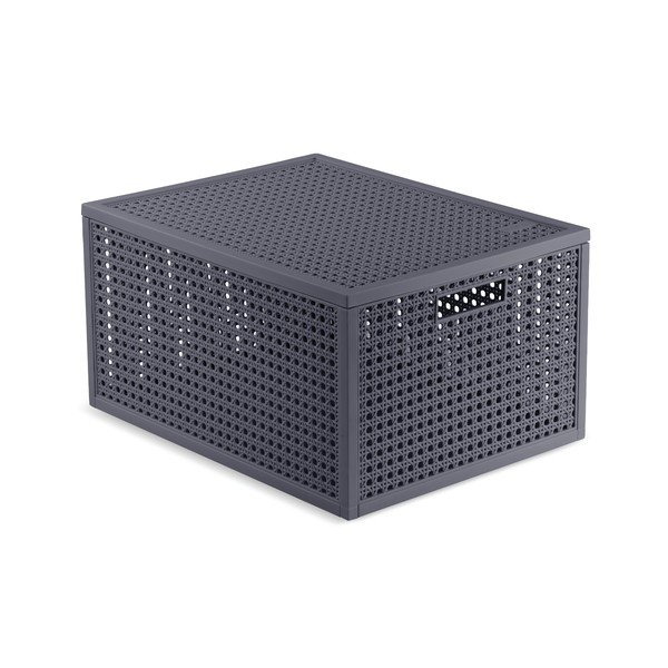 Cutie de depozitare gri închis din plastic reciclat cu capac 30x38x21 cm Kaya – Curver