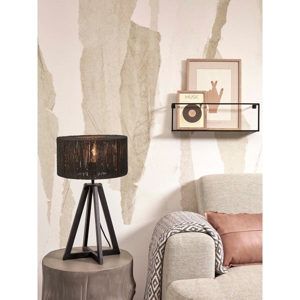 Veioză neagră cu abajur din iută (înălțime 51 cm) Iguazu – Good&Mojo-image-1