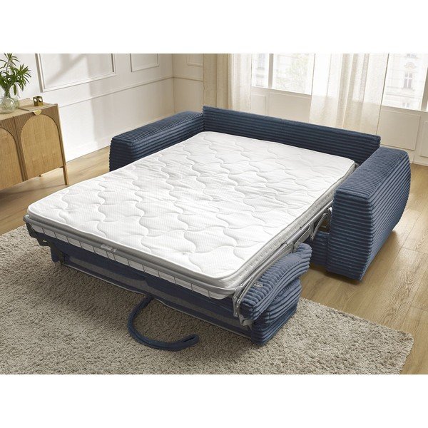 Canapea albastru-închis pentru dormitul zilnic/extensibilă cu tapițerie din catifea reiată  220 cm Hugo – Bobochic Paris-image-1