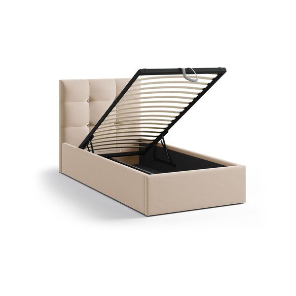 Pat maro deschis tapițat cu spațiu de depozitare cu somieră 90x200 cm Phaedra – Micadoni -image-1