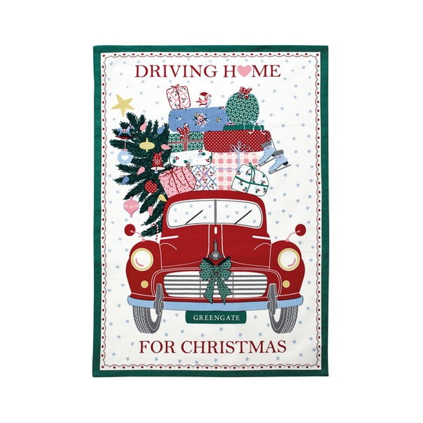 Prosop din bumbac pentru Crăciun Green Gate Christmas Car, 50 x 70 cm