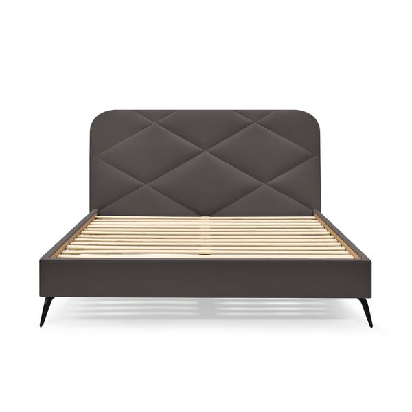 Pat matrimonial gri închis tapițat cu somieră 140x190 cm Prune – Bobochic Paris-image-3