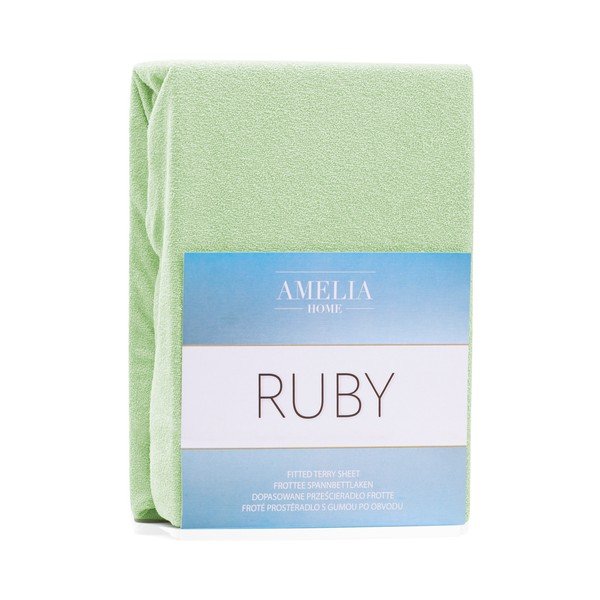 Cearșaf elastic pentru pat dublu AmeliaHome Ruby Siesta, 200-220 x 200 cm, verde deschis-image-1