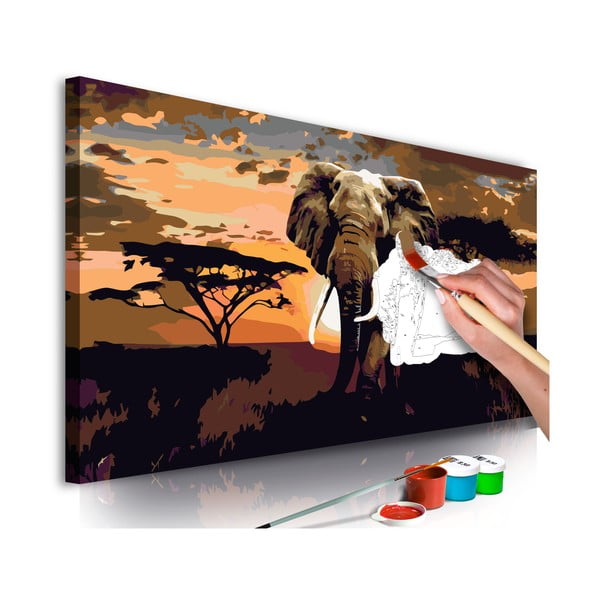 Set de pânze, vopsele și perii DIY Artgeist Elephant Africa, 80 x 40 cm