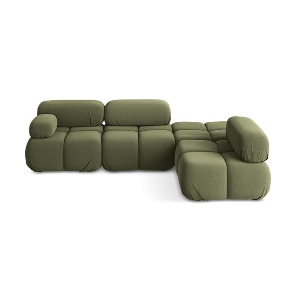 Colțar modular verde deschis cu tapițerie din catifea (cu colț pe partea dreaptă) Lokua – Makamii