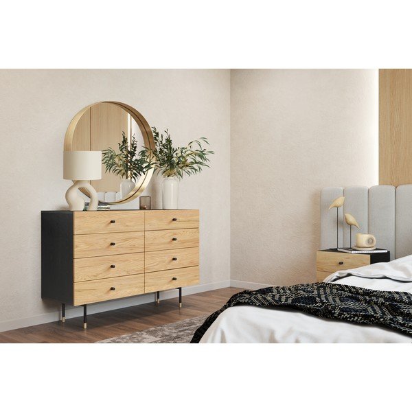 Comodă neagră/în culoare naturală joasă cu aspect de lemn de stejar 130x87 cm Jugend – Woodman-image-1