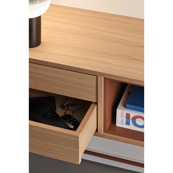 Consolă cu aspect de lemn de stejar Teulat Yoko, roșu cărămiziu-image-2