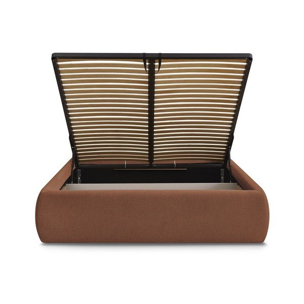 Pat matrimonial portocaliu tapițat cu spațiu de depozitare/fără tăblie cu somieră 160x200 cm Inera – Bobochic Paris-image-4