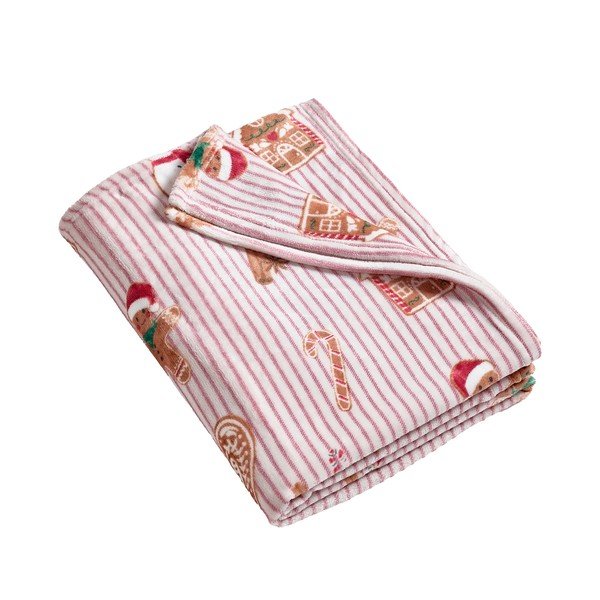 Pătură roșie/în culoare naturală 170x130 cm  cu model de Crăciun Christmas Gingerbread Stripe – Catherine Lansfield