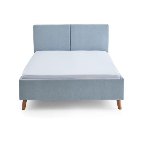 Pat matrimonial albastru deschis tapițat cu somieră 140x200 cm Piano – Meise Möbel-image-3