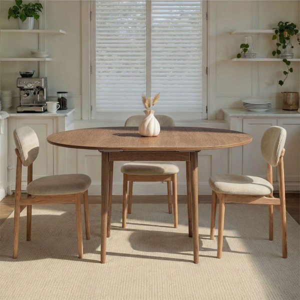Masă de dining rotundă extensibilă cu aspect de lemn de stejar cu blat suplimentar ø 100 cm Viona – Kalune Design-image-3