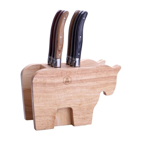 Set 6 cuțite pliabile și suport din lemn Laguiole Eugenio