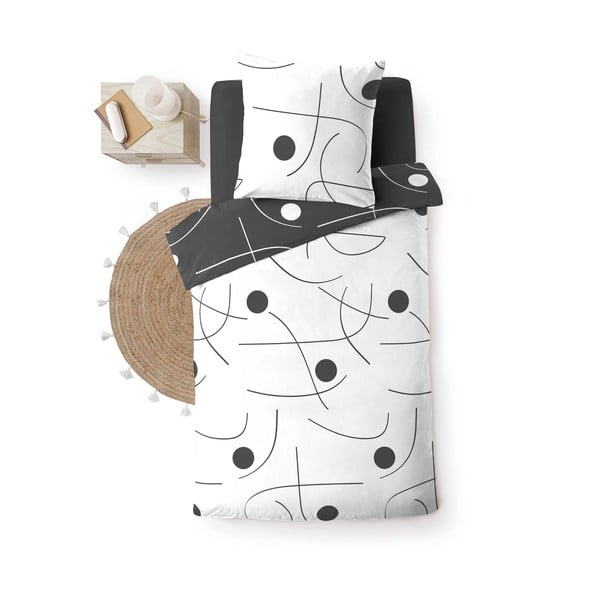 Lenjerie de pat albă-gri închis din microfibră pentru pat de o persoană 140x200 cm Sonate – douceur d'intérieur-image-2