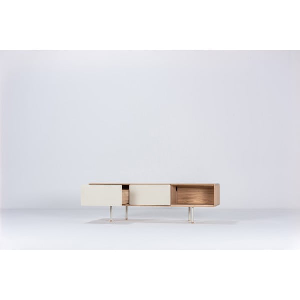 Comodă TV albă/în culoare naturală din lemn de stejar 160x48 cm Fina – Gazzda-image-1