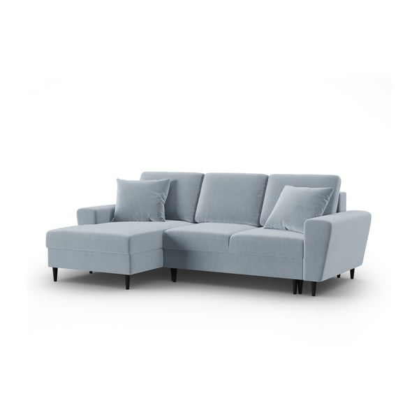 Colțar albastru deschis extensibil, cu spațiu de depozitare cu tapițerie din catifea (cu colț pe partea stângă, cu șezlong) Kyoto – Cosmopolitan Design-image-4