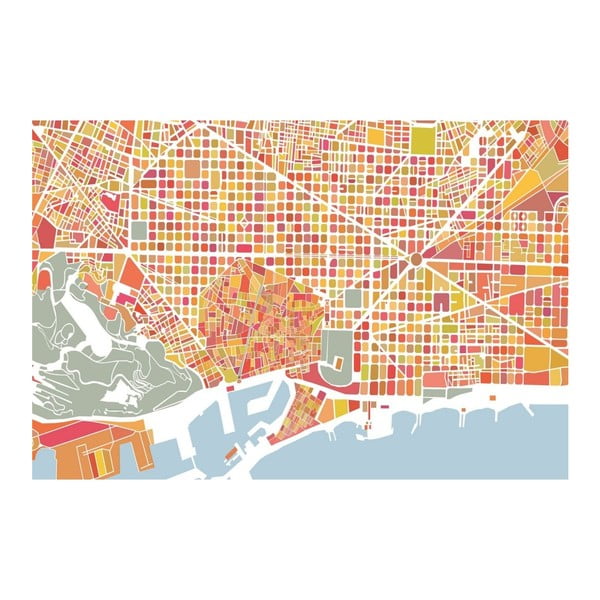 Tablou Homemania Maps Barcelona Red, 70 x 100 cm