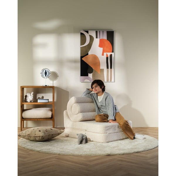 Fotoliu pentru copii crem cu tapițerie din țesătură bouclé Flipster – Wigiwama-image-3