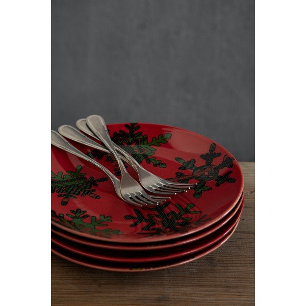 Set 4 farfurii din gresie pentru desert Casafina Snowflake, ø 21,6 cm, roșu - negru-image-2