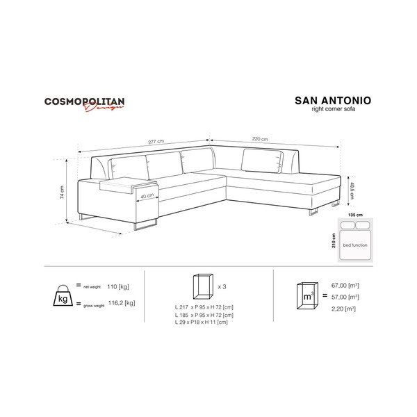 Canapea extensibilă cu șezlong pe partea dreaptă Cosmopolitan Design San Antonio, albastru închis-image-3