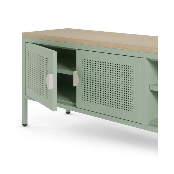 Comodă TV verde-mentă/în culoare naturală din metal 160x50x35 cm Sayla – Marckeric-image-3