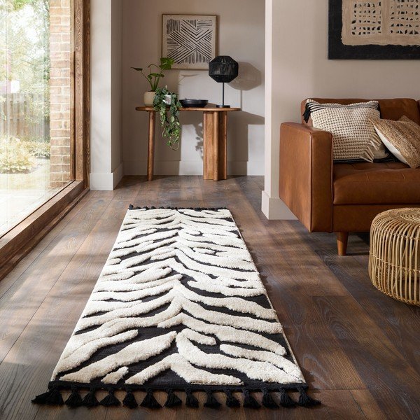 Covor tip traversă alb-negru 80x300 cm Esra Zebra – Flair Rugs-image-1