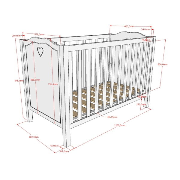 Pătuț alb din lemn de pin 60x120 cm Amori – Vipack-image-2