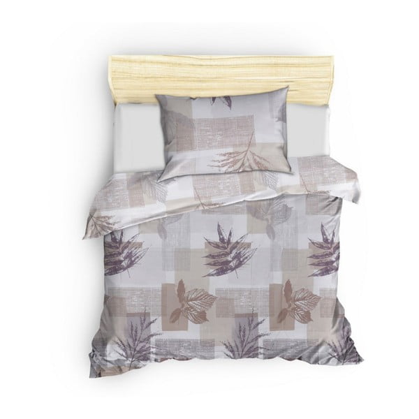 Lenjerie de pat gri-maro din bumbac pentru pat de o persoană 140x200 cm Leaf – Mijolnir