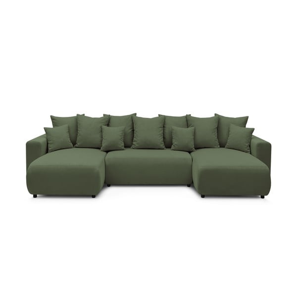Canapea extensibilă din reiat în formă de "U" Bobochic Paris Envy, verde