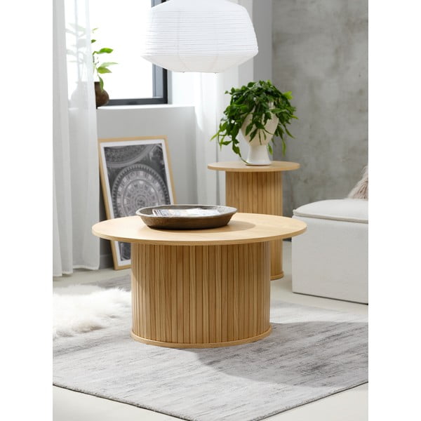Măsuță de cafea în culoare naturală rotundă cu aspect de lemn de stejar ø 90 cm Nola – Unique Furniture-image-1