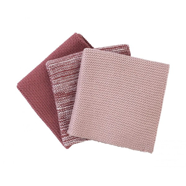 Set 3 prosoape tricotate de bucătărie Blomus, 25 x 25 cm, roz
