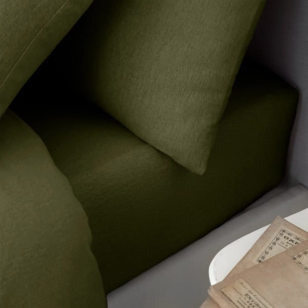 Cearceaf kaki din flanelă cu elastic 135x190 cm Brushed – Catherine Lansfield-image-1