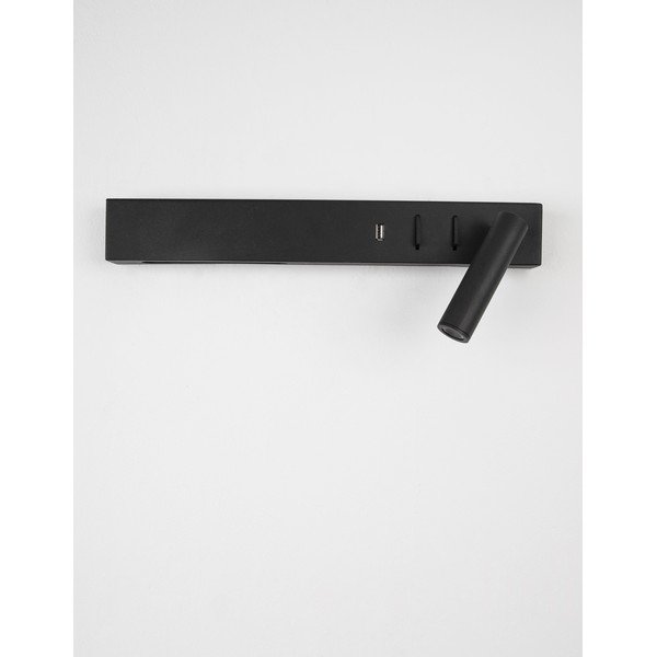 Aplică de perete negru-mat LED cu structură flexibilă/cu port USB din metal Vida – Nova Luce-image-2