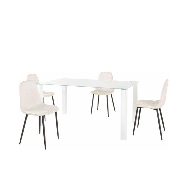 Set masă cu 4 scaune Støraa Dante, lungime masă 160 cm, alb