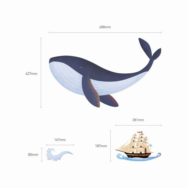 Autocolant Ambiance Whale, Boat and Fishes-image-1