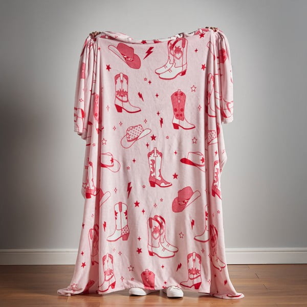 Cuvertură roz din micropluș/cocolino 200x240 cm Cowgirl Boot – Sassy B-image-4