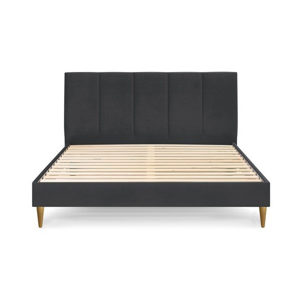 Pat matrimonial 180x200 cm gri antracit tapițat cu somieră Vivara – Bobochic Paris-image-2