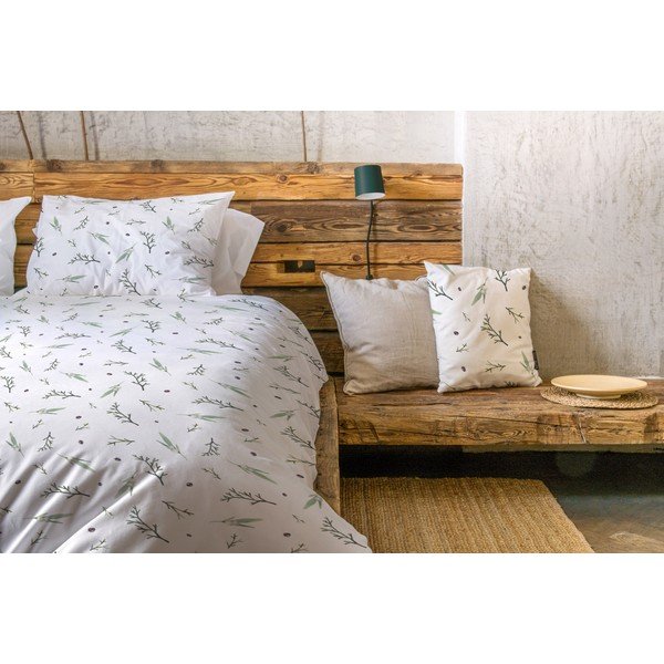 Lenjerie de pat albă din bumbac satinat pentru pat de o persoană 140x200 cm Delicate Green – Butter Kings-image-1
