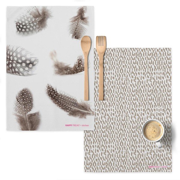 Set 2 prosoape din bumbac pentru bucătărie Happy Friday Basic Light, 70 x 50 cm