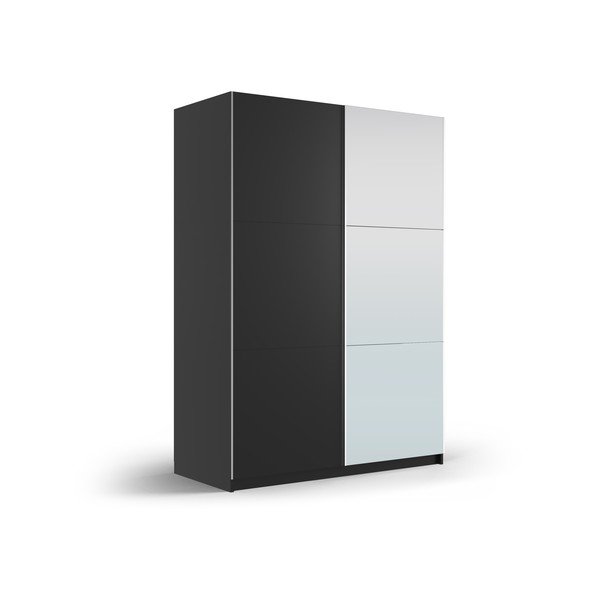 Dulap negru cu oglindă și uși glisante 151x215 cm Lisburn - Cosmopolitan Design-image-1