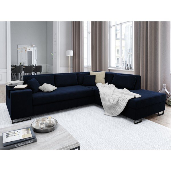 Colțar extensibil din catifea cu extensie pe partea dreaptă Cosmopolitan Design York, albastru-image-1