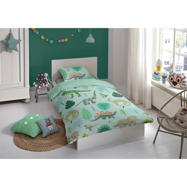 Lenjerie de pat din bumbac pentru copii Good Morning Dinosaurus, 100 x 135 cm-image-1