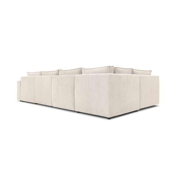 Colțar crem cu tapițerie din catifea reiată  (cu colț pe partea stângă /în formă de "U") Nihad modular – Bobochic Paris-image-4