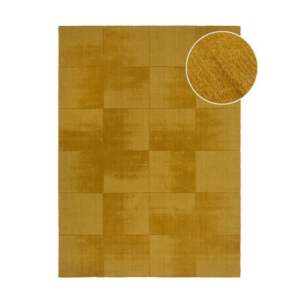 Covor galben ocru țesut manual din lână 120x170 cm Demi Check Ombre – Flair Rugs