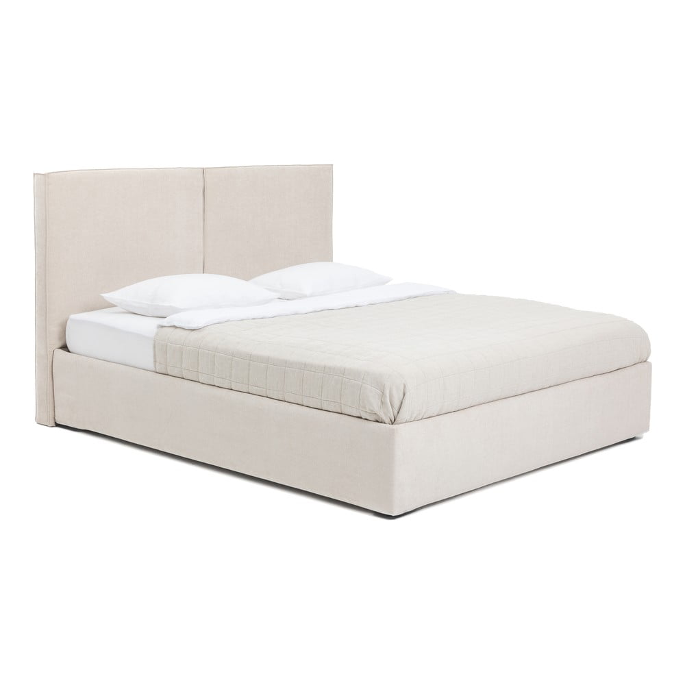 Pat matrimonial bej tapițat cu spațiu de depozitare cu somieră 160x200 cm Thessa Bold – Bonami Selection