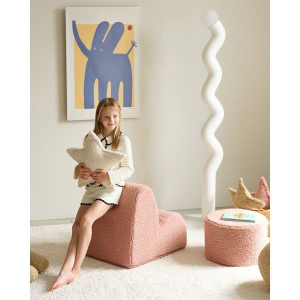 Puf de copii roz cu tapițerie din țesătură bouclé – Wigiwama-image-4