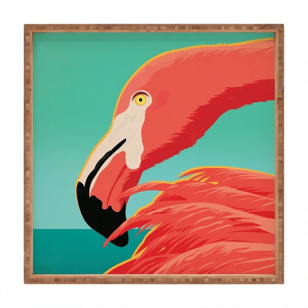 Tavă decorativă din lemn Flamingo, 40 x 40 cm
